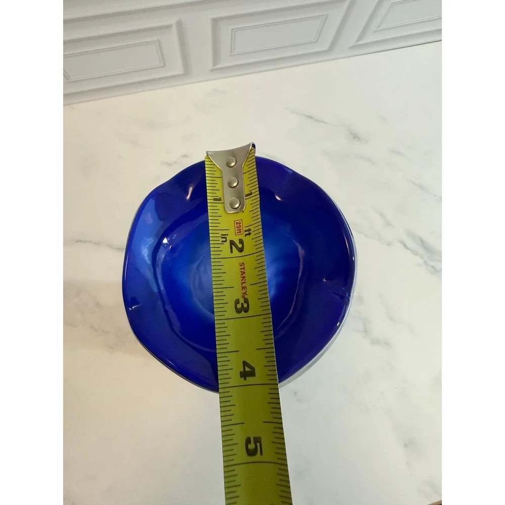VTG Hand Blown Blue Streaked Murano Style Art Glass 11